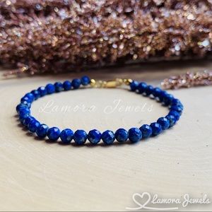 Lapis Lazuli Gemstone Beaded Gold Bracelet Jewelry